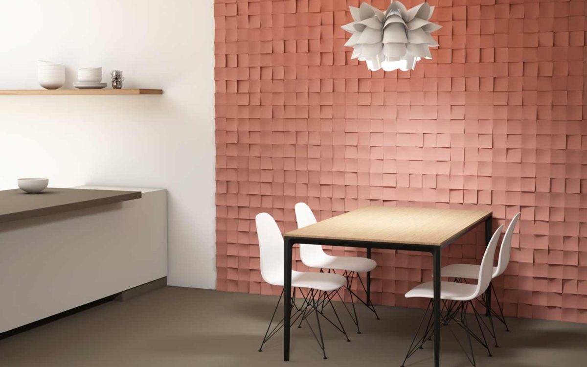 Paneles decorativos geométrico modelo Inner terracota en pared de cocina