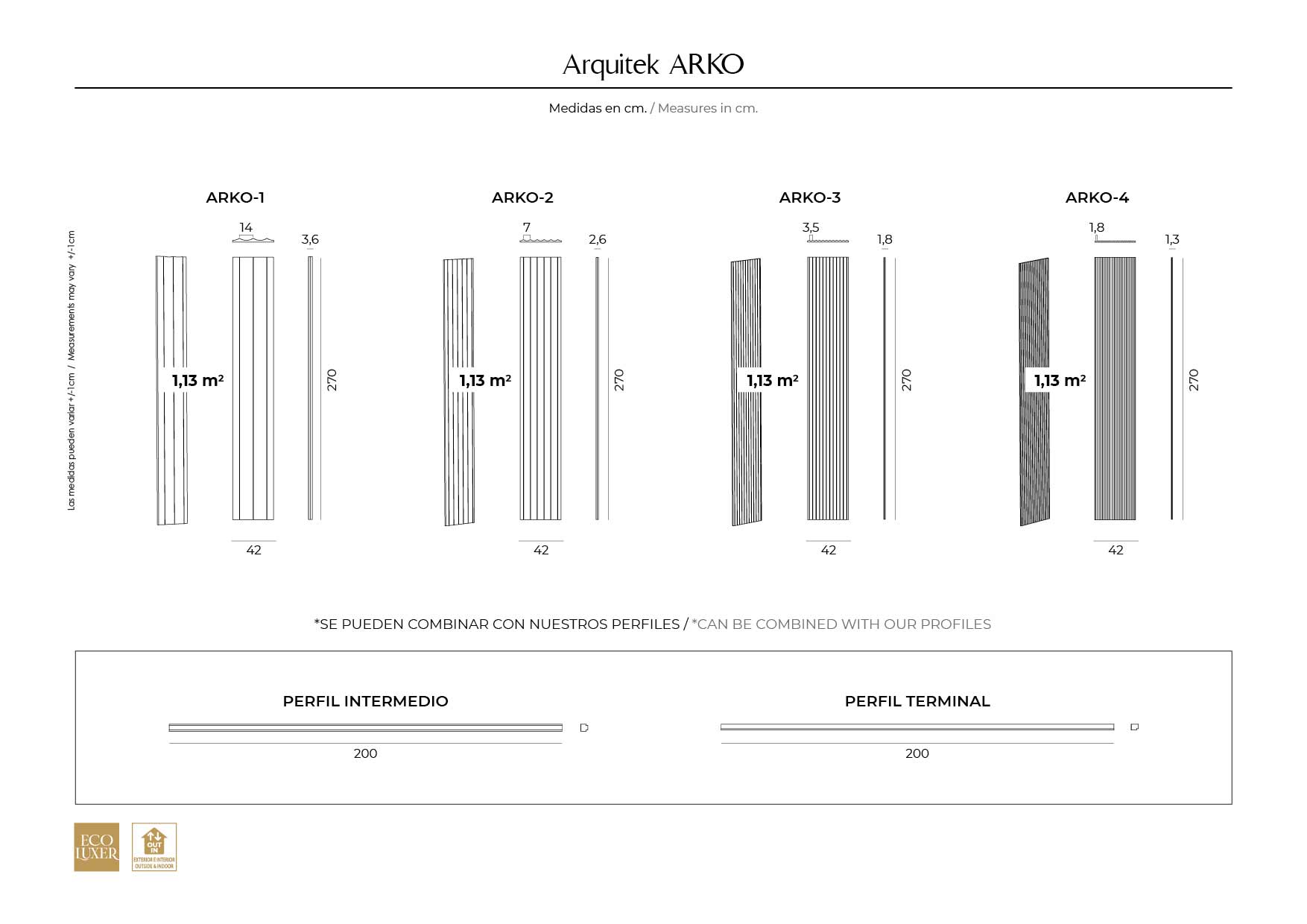 Ficha técnica Panel Decorativo Arko con medidas y áreas