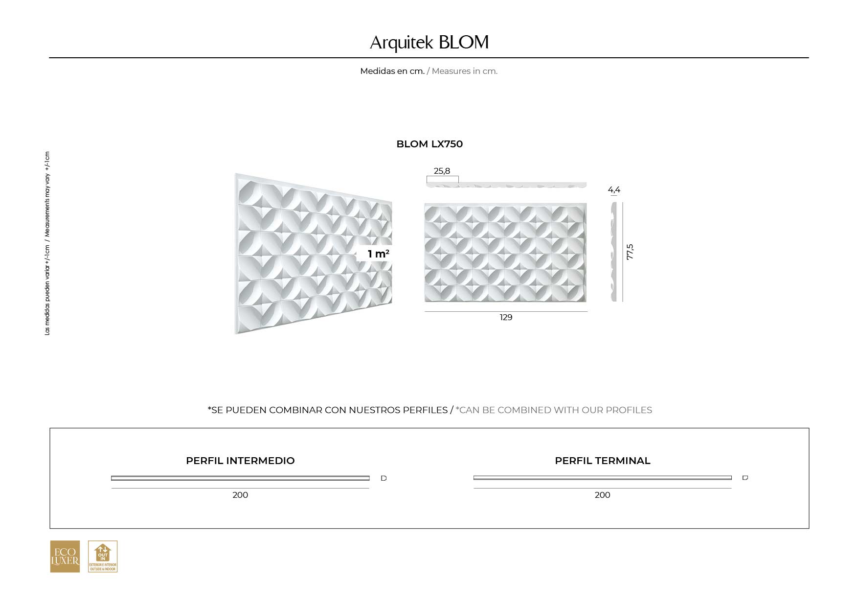 Ficha técnica Panel Decorativo de pared Blom con medidas