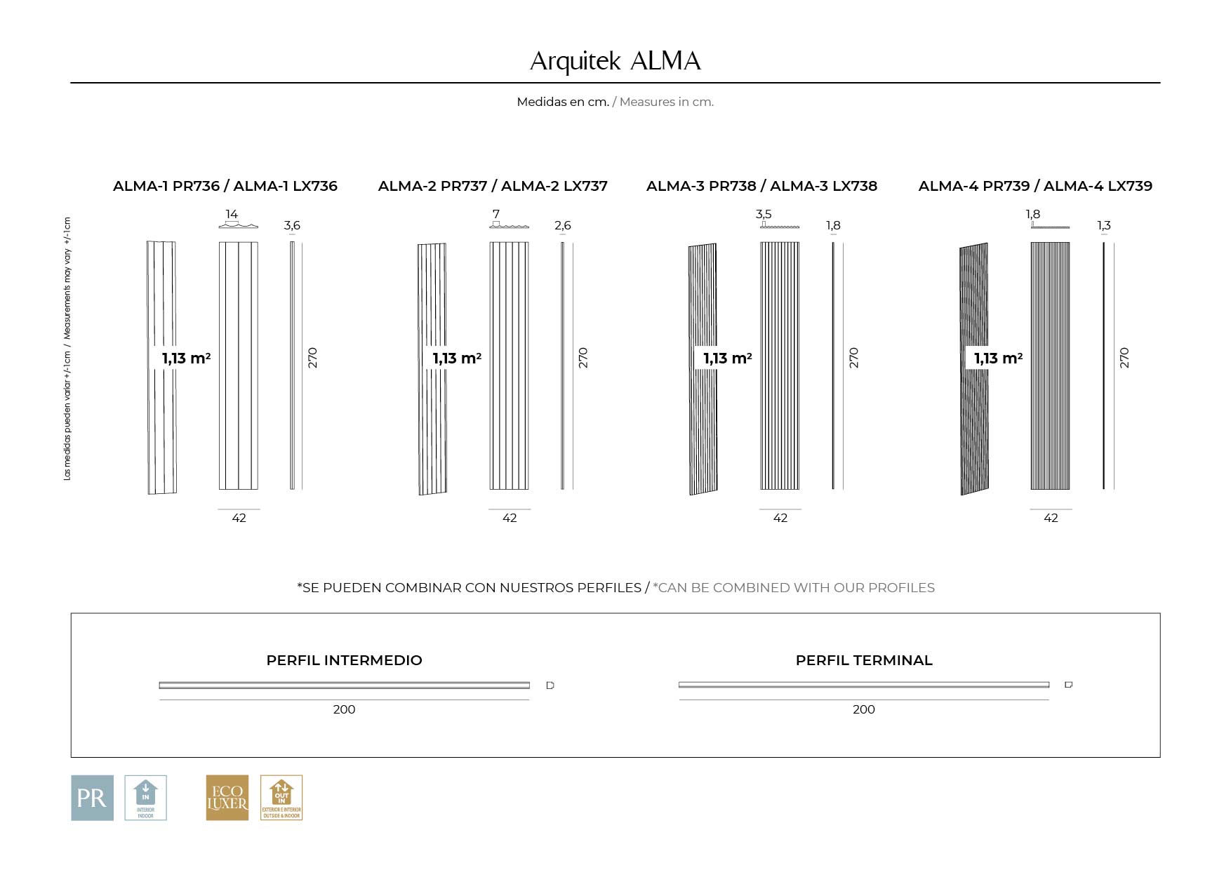 Ficha técnica Panel Decorativo Alma con medidas, diseños y tipología